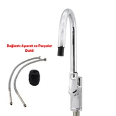 Spiral Hortumlu Bella Çıkar Başlıklı Eyve Su Çeşme Banyo Lavabo Mutfak Musluğu Krom Bataryası - 6