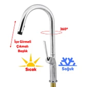Kaliteli Lüks Spiral Hortumlu Çıkar Başlık Eyve Su Çeşme Banyo Lavabo Mutfak Bataryası 360° Musluk - 4