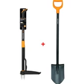 Fiskars Yabani Ot Sökücü + Solid Sivri Uçlu Bahçe Küreği - 1