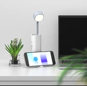 Şarjlı Beyaz Led Çalışma Okuma Işığı Kademeli El Fener Ayarlanabilir Parlaklık ve Masa Lambası + Telefon Tutucu Özellikli - 1