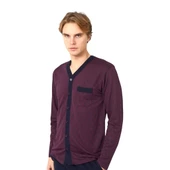 Kly Jakarlı Penye Önden Düğmeli Gömlek Erkek Pijama Takım - 6