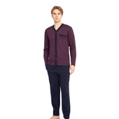 Kly Jakarlı Penye Önden Düğmeli Gömlek Erkek Pijama Takım - 4