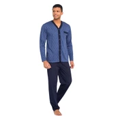 Kly Jakarlı Penye Önden Düğmeli Gömlek Erkek Pijama Takım - 9