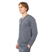 Kly Jakarlı Penye Önden Düğmeli Gömlek Erkek Pijama Takım - 2