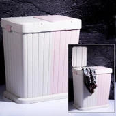 Twins 6146-01 2 Li Kirli Çamaşır Sepeti 80 Lt Ekru-Pembe - 1