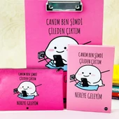 ÇİLEDEN ÇIKTIM TASARIMLI ÖZEL KUTULU SEKRETERLİK LASTİKLİ DEFTER VE KALEMLİK SET - 4