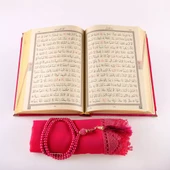 Şal + Tesbih + Kuran Hediye Seti (Çanta Boy, Kadife, Şems Lafzatullah, Fuşya Pembe) thumbnail 4