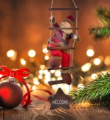 Yılbaşı Süsü Ahşap Merdivenli Noel Baba Figür Büyük Boy 40 cm - Merdiven ile 78 cm - 1