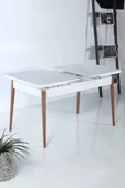 İnjir Home Otori Serisi Açılabilir Pinotexli Ayak Düz Beyaz Mutfak Masası Yemek Masası - 2