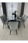 Kristal Evim Açılabilir Yemek Masası Takımı Mdf Masa Takımı Siyah Mermer Desenli Yemek Masası - 3