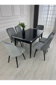 Kristal Evim Açılabilir Yemek Masası Takımı Mdf Masa Takımı Siyah Mermer Desenli Yemek Masası - 2