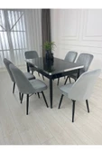 Kristal Evim Açılabilir Yemek Masası Takımı Mdf Masa Takımı Siyah Mermer Desenli Yemek Masası - 1