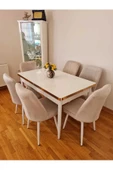 Kristal Evim Mdf Açılır 6 Sandalyeli Yemek Masası Takımı Beyaz Gold - 1