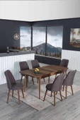 Lion 170X80 Barok Ceviz Açılır Yemek Ve Mutfak Masa Takımı 6 Sandalyeli - 1