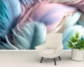 Soft Mavi Pembe Tüy Desenli Duvar Kağıdı Baskı - 6