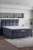 Star Yatak Seti 140x190 cm Çift Kişilik Yaylı Sert Ortopedik Yatak Antrasit Lüks Baza Başlık Takımı - 1