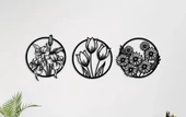 YUVARLAK ÇİÇEK DESENLİ 3 PARÇA DEKORATİF DUVAR SÜSÜ - 1