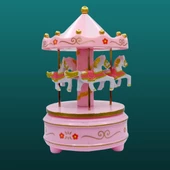 Atlı Karınca Müzik Kutusu Kurmalı Pembe Büyük No.2 - 5