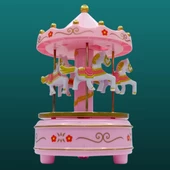 Atlı Karınca Müzik Kutusu Kurmalı Pembe Büyük No.2 - 3