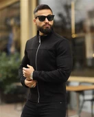 Erkek Slim Fit Siyah Süet Fermuarlı Ceket 6954 - 2