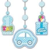 1 Yaş Temalı Asmalı İp Süs Mavi Renk 3 lü Set 12x45 cm - 1