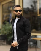 Erkek Slim Fit Siyah Süet Fermuarlı Ceket 6954 - 1