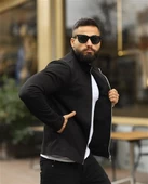 Erkek Slim Fit Siyah Süet Fermuarlı Ceket 6954 - 3