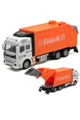 Çöp Kamyonu Oyuncak Metal Çöp Kamyonu Çek Bırak Özellikli TURUNCU 22 cm - 1