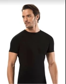 ERDEM 1197 ERKEK RİBANA KISA KOLLU SIFIR YAKA ATLET 3 ADET  SİYAH 2XL - 1