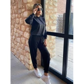 Lucky Life Kadın Uzun Kollu Kapüşonlu Oversize Sweat Ve Pantolon Ikili Takım - 5