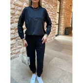 Lucky Life Kadın Uzun Kollu Kapüşonlu Oversize Sweat Ve Pantolon Ikili Takım - 6