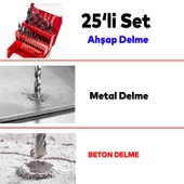 Matkap Ucu Set 25'li Paket Metal Alüminyum Ahşap Plastik Çelik Delme Uç Seti Delik Açma Uçları - 3