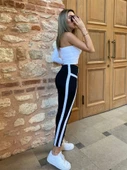 Kadın Yan çift şerit Detaylı Toparlayıcı Egzersiz Dalgıç Tayt - 3