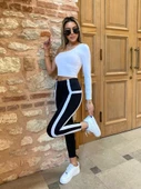 Kadın Yan çift şerit Detaylı Toparlayıcı Egzersiz Dalgıç Tayt - 4