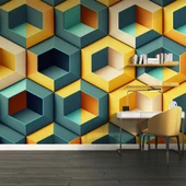 3 Boyutlu Mozaik Temalı Duvar Kağıdı Baskı thumbnail 4