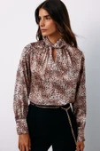 Detaylı Yaka Leopar Desenli Bluz - BEJ - 4