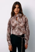 Detaylı Yaka Leopar Desenli Bluz - BEJ - 1
