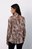 Detaylı Yaka Leopar Desenli Bluz - BEJ - 5