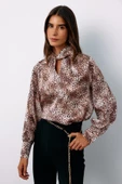 Detaylı Yaka Leopar Desenli Bluz - BEJ - 2