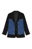 Kemer Aksesuarlı Denim Match Blazer Ceket Siyah - 5