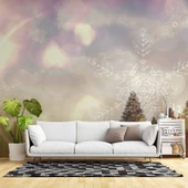 Çam Ağacı ve Kar Kristali Kış Manzaralı Duvar Kağıdı Baskı thumbnail 1