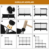 Dekoratif Tel Kafes Tasarımlı 3 Bölmeli Raf - Çok Amaçlı Tel Dolap - 7