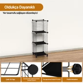 Dekoratif Tel Kafes Tasarımlı 3 Bölmeli Raf - Çok Amaçlı Tel Dolap - 3