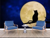 Kedi ve Ay Temalı Duvar Kağıdı Baskı thumbnail 6