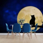 Kedi ve Ay Temalı Duvar Kağıdı Baskı thumbnail 5