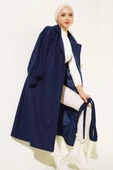 Balon Kollu Uzun Model Lacivert Kaşe Kaban thumbnail 1