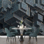 3 Boyutlu Yeşil Küp Temalı Duvar Kağıdı thumbnail 5