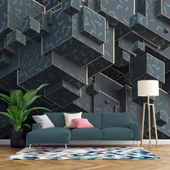 3 Boyutlu Yeşil Küp Temalı Duvar Kağıdı thumbnail 1