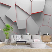 3 Boyutlu Geometrik Kabartma Görünümlü Duvar Kağıdı - 1