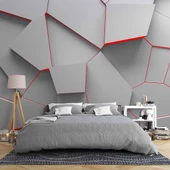 3 Boyutlu Geometrik Kabartma Görünümlü Duvar Kağıdı - 2